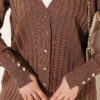 Buttoned Ribbed Mercerized Cardigan with Sleeve Cuffs Mink – Bild 4