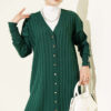 Buttoned Ribbed Mercerized Cardigan with Sleeve Cuffs Emerald