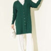⁦Buttoned Ribbed Mercerized Cardigan with Sleeve Cuffs Emerald⁩ - الصورة ⁦2⁩