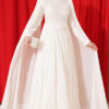 Long Sleeve Embellished Evening Dress with Cap Sleeves Ecru