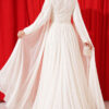Long Sleeve Embellished Evening Dress with Cap Sleeves Ecru – Bild 4
