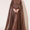 Long Sleeve Embellished Evening Dress with Cap Sleeves Brown