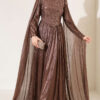 Long Sleeve Embellished Evening Dress with Cap Sleeves Brown – Bild 3