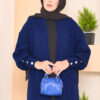 Button Cuff Shawl Collar Modest Knit Cardigan Navy Blue – Image 2