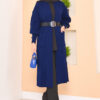 Button Cuff Shawl Collar Modest Knit Cardigan Navy Blue