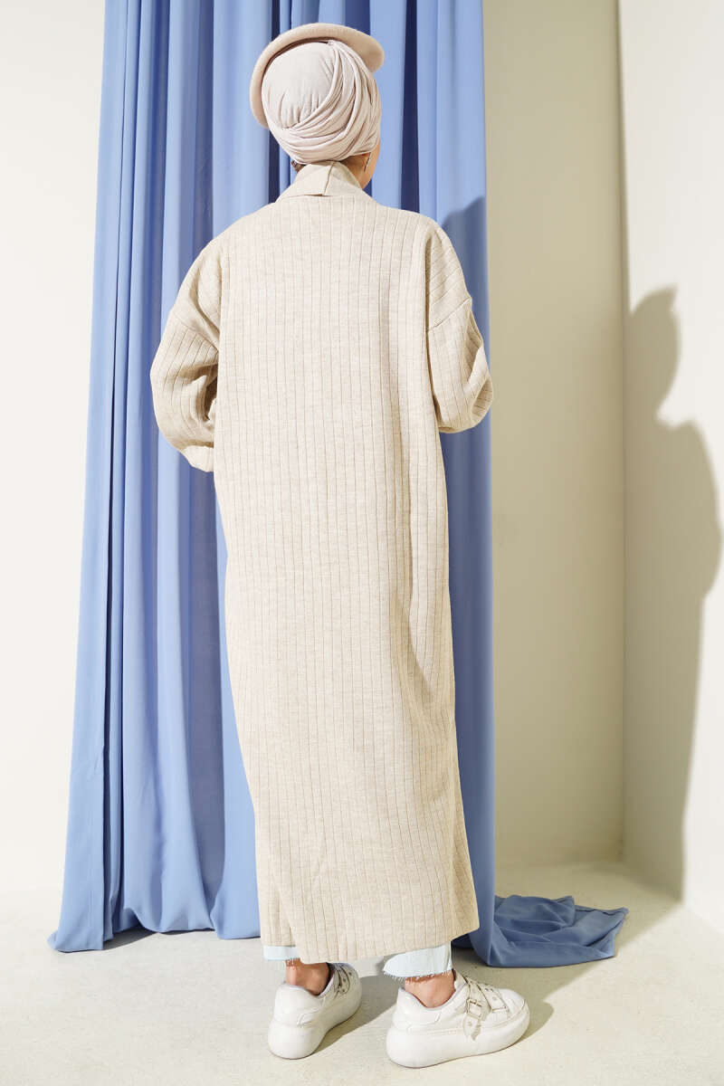 Buttoned Cuff Shawl Collar Knit Cardigan Beige - immagine 3