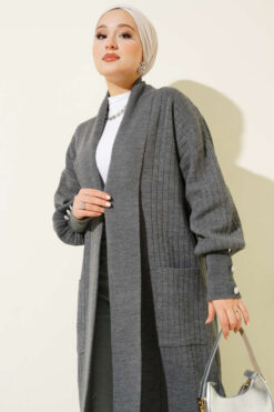 Alternative view of Buttoned Cuff Shawl Collar Knit Cardigan Smoke