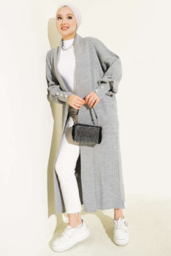 Alternative view of Buttoned Cuff Shawl Collar Knit Cardigan Grey