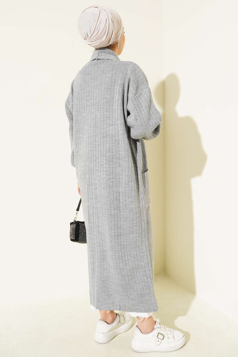 Buttoned Cuff Shawl Collar Knit Cardigan Grey - immagine 3