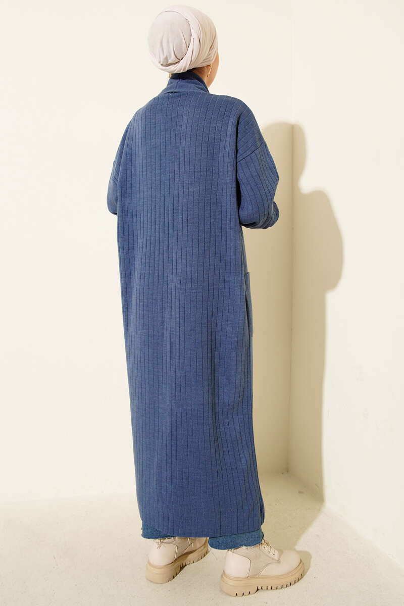 Buttoned Cuff Shawl Collar Knit Cardigan Indigo - Imagen 3