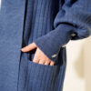 Buttoned Cuff Shawl Collar Knit Cardigan Indigo - Imagen 4