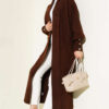 Buttoned Cuff Shawl Collar Knit Cardigan Brown