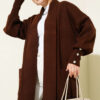 Buttoned Cuff Shawl Collar Knit Cardigan Brown - immagine 2