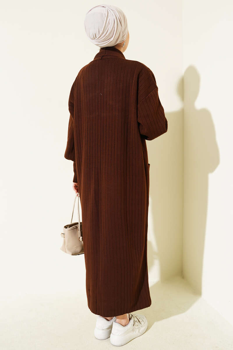 Buttoned Cuff Shawl Collar Knit Cardigan Brown - immagine 3