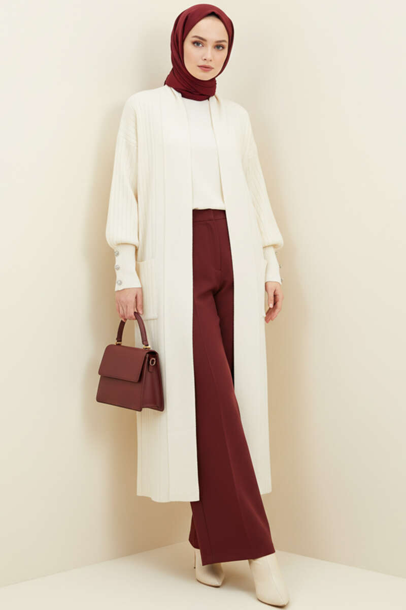 Buttoned Cuff Shawl Collar Knit Cardigan Cream