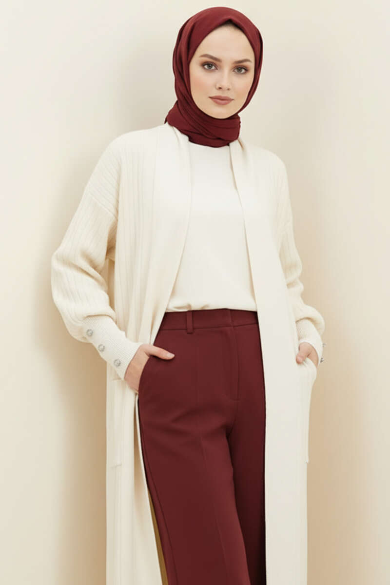 Buttoned Cuff Shawl Collar Knit Cardigan Cream - Imagen 2