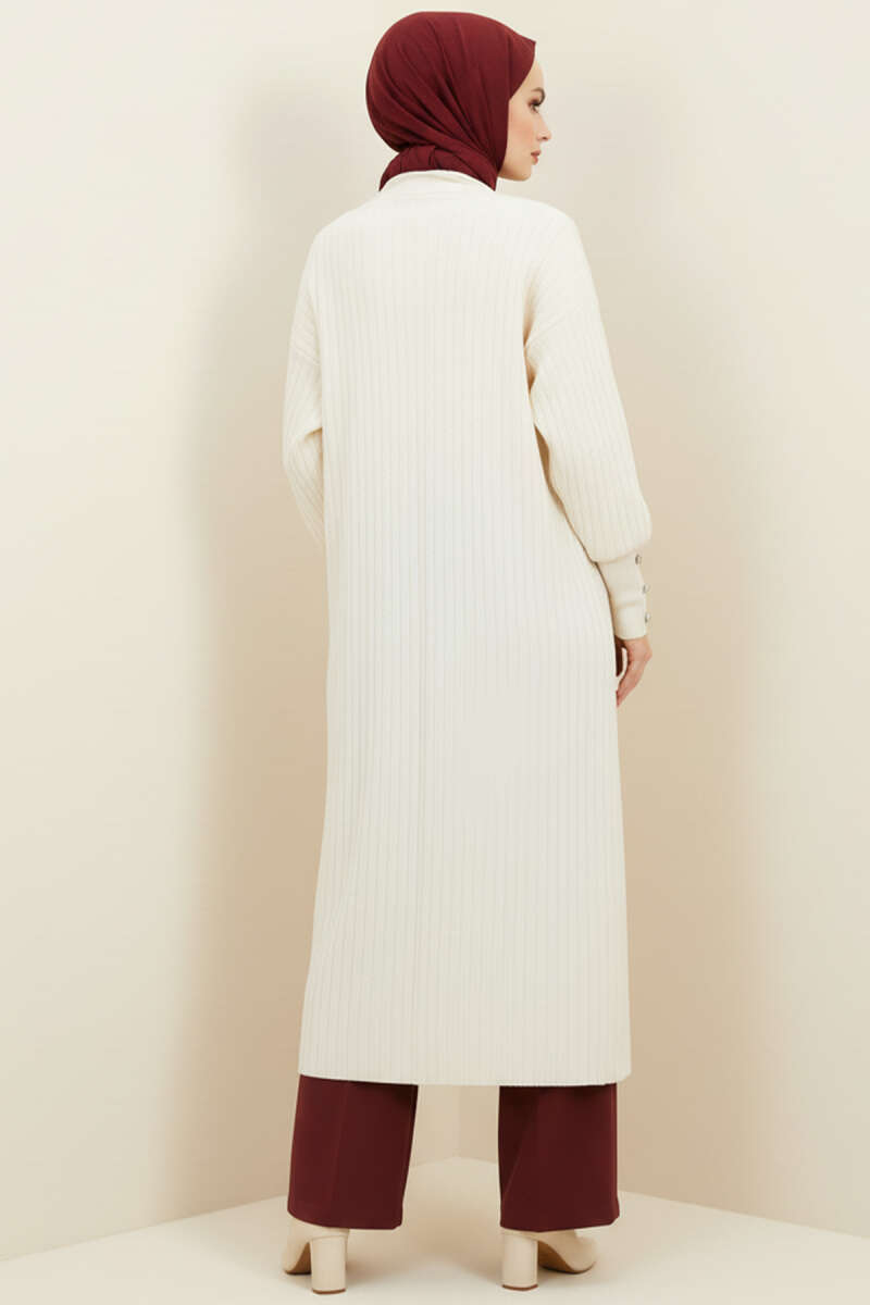 Buttoned Cuff Shawl Collar Knit Cardigan Cream - Imagen 3