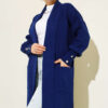 Buttoned Cuff Shawl Collar Knit Cardigan Navy Blue – Image 2
