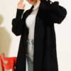 Buttoned Cuff Shawl Collar Knit Cardigan Black - immagine 2