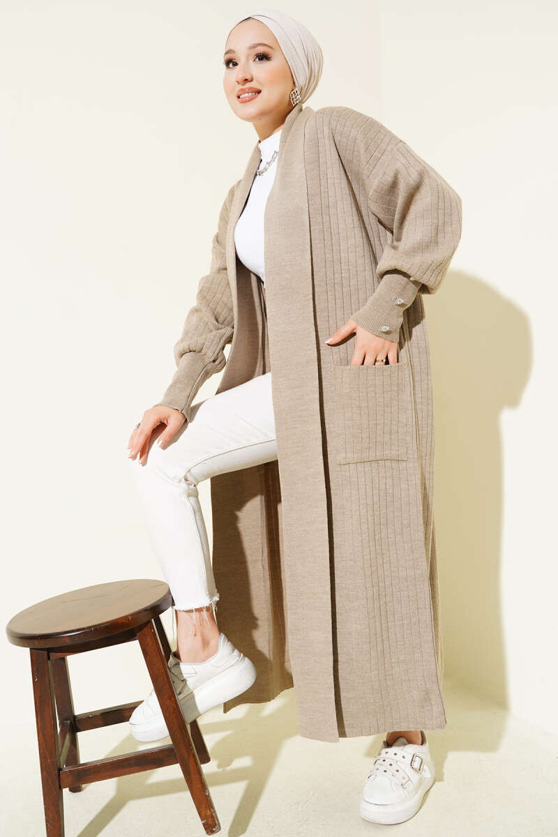 Buttoned Cuff Shawl Collar Knit Cardigan Mink – Image 2