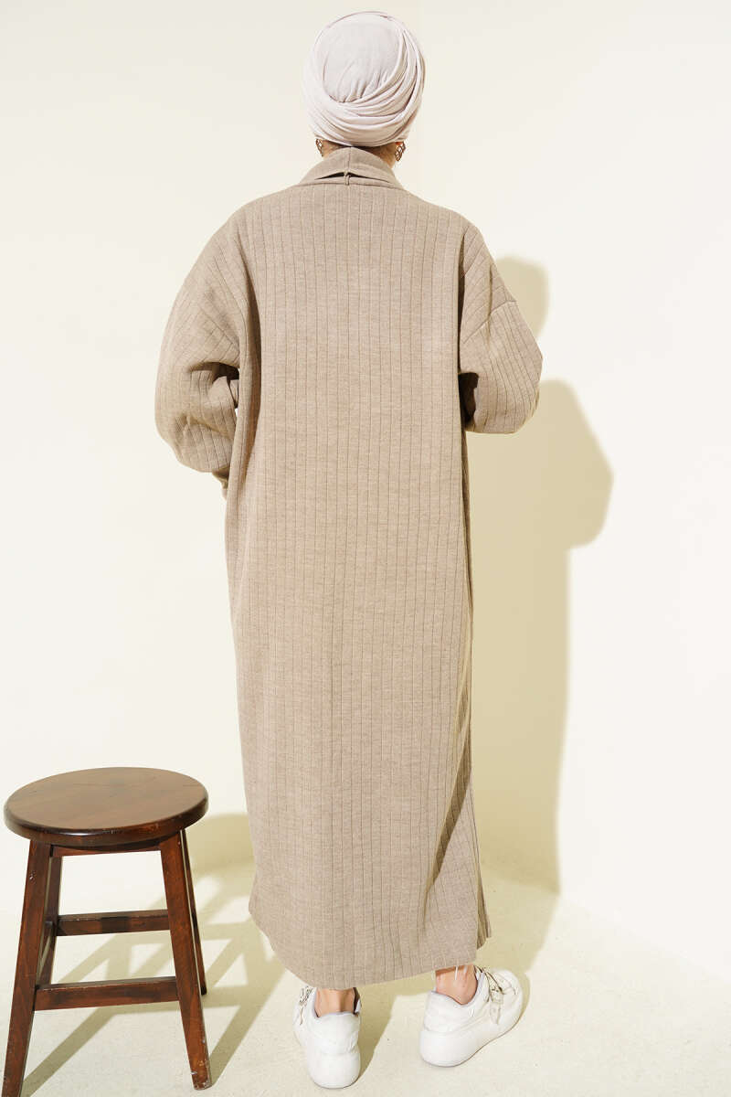 Buttoned Cuff Shawl Collar Knit Cardigan Mink – Image 3