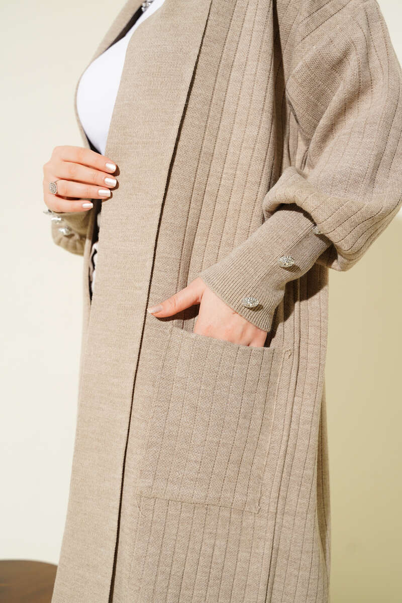 Buttoned Cuff Shawl Collar Knit Cardigan Mink – Image 4
