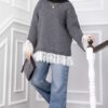 Long-Sleeve Knit Sweater with Lace Hem Edge Anthracite - Imagen 2