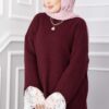 Long-Sleeve Knit Sweater with Lace Hem Edge Burgundy
