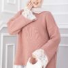 Long-Sleeve Knit Sweater with Lace Hem Edge - Imagen 3