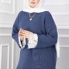 Long-Sleeve Knit Sweater with Lace Hem Edge Indigo - immagine 3