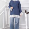 Long-Sleeve Knit Sweater with Lace Hem Edge Black - immagine 6
