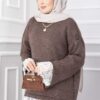 Long-Sleeve Knit Sweater with Lace Hem Edge Brown