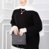 Long-Sleeve Knit Sweater with Lace Hem Edge Black - immagine 3
