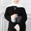 Long-Sleeve Knit Sweater with Lace Hem Edge Black