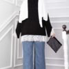 Long-Sleeve Knit Sweater with Lace Hem Edge Black - immagine 4