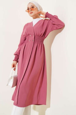 Alternative view of Sleeve and Waist Drawstring Cardigan Powder Pink