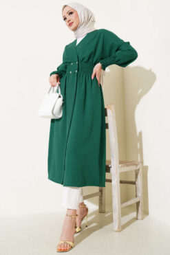 Alternative view of Sleeve and Waist Drawstring Cardigan Emerald