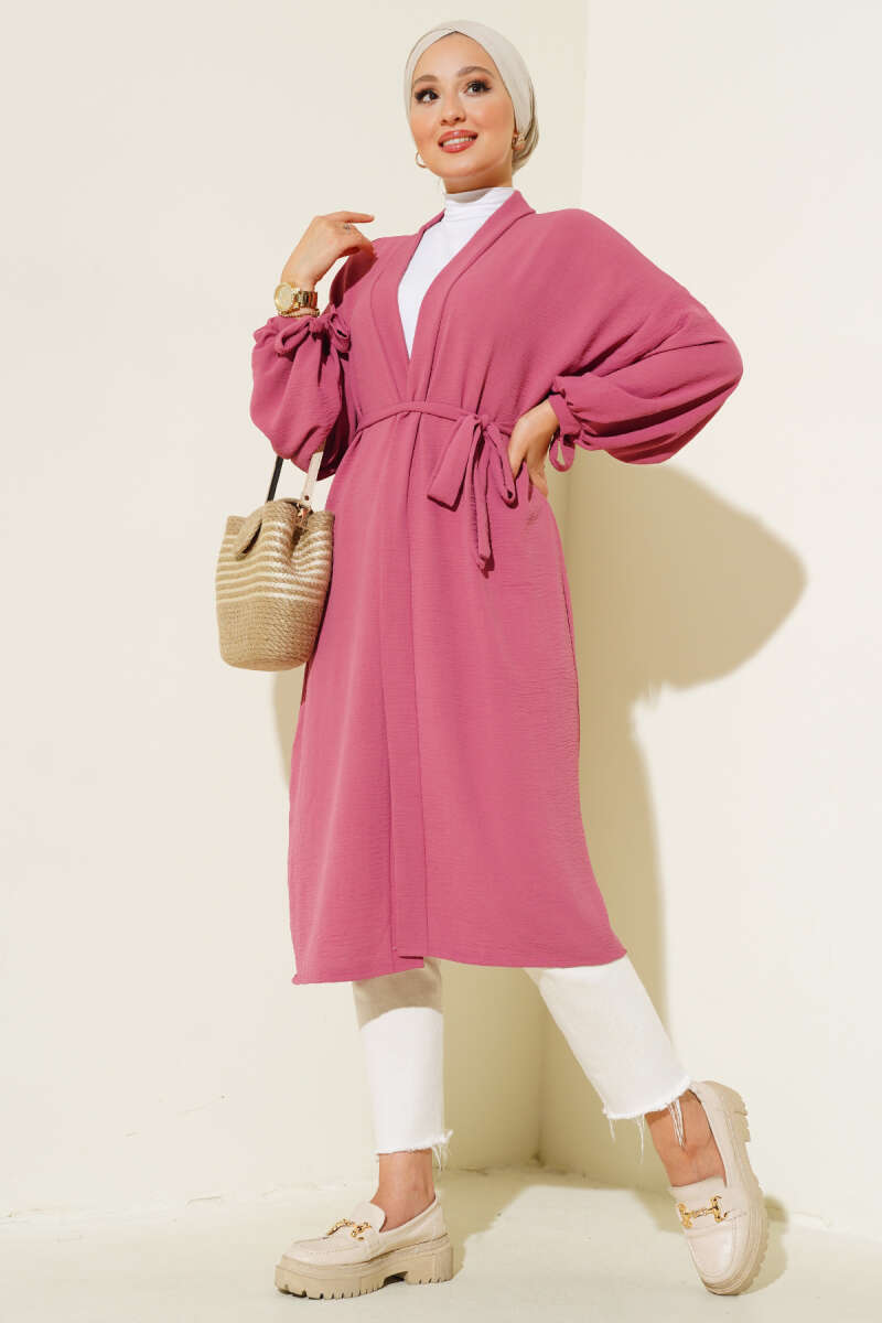 Hooded cardigan with tie-up sleeves Magenta