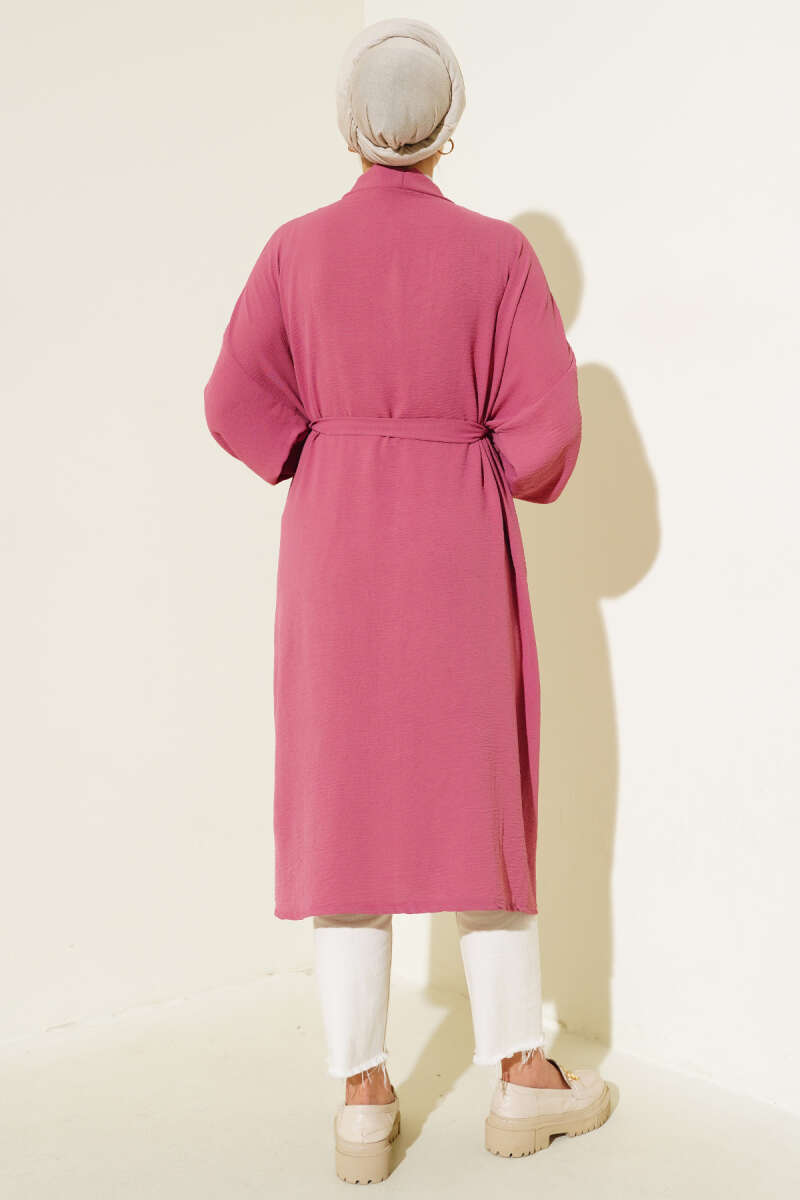 Hooded cardigan with tie-up sleeves Magenta - الصورة 3