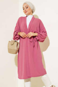 Alternative view of Hooded cardigan with tie-up sleeves Magenta