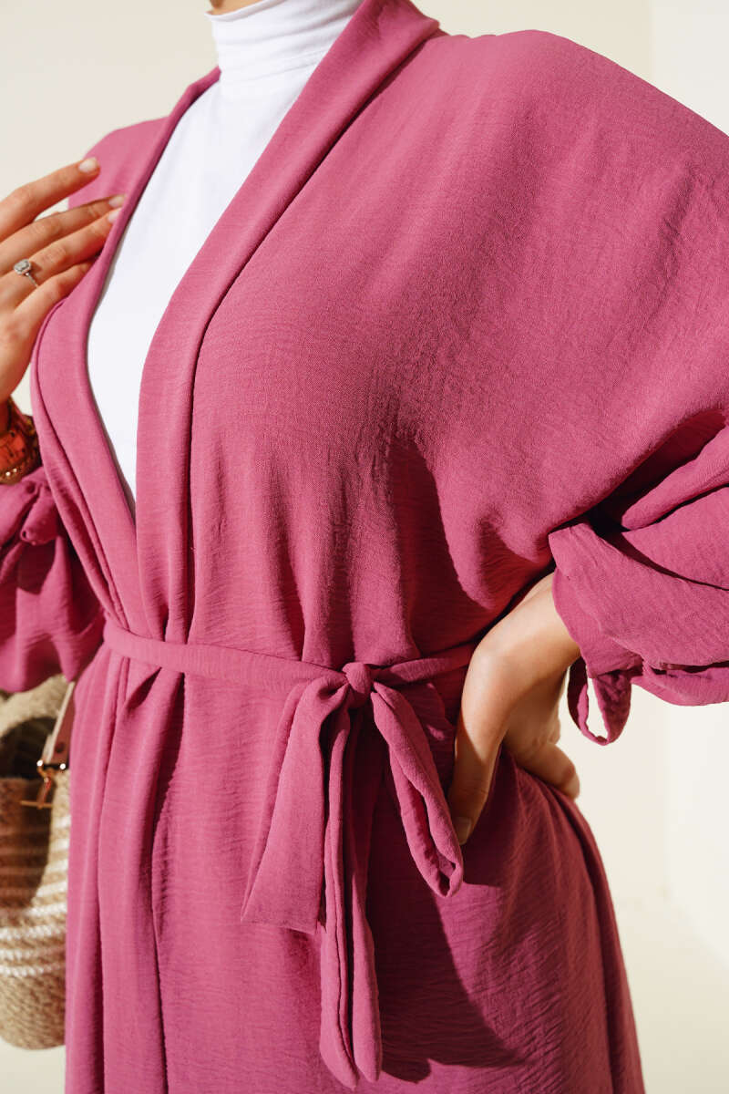 Hooded cardigan with tie-up sleeves Magenta - الصورة 4