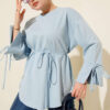 Lace-Up Long Sleeve French Terry Tunic Baby Blue