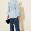 Lace-Up Long Sleeve French Terry Tunic Baby Blue - Image 3