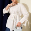 Lace-Up Long Sleeve French Terry Tunic White