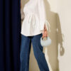 ⁦Lace-Up Long Sleeve French Terry Tunic White⁩ - الصورة ⁦2⁩