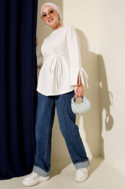 Alternative view of Lace-Up Long Sleeve French Terry Tunic White