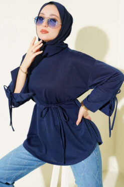 Lace-Up Long Sleeve French Terry Tunic Parliament Blue