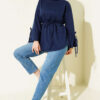 Lace-Up Long Sleeve French Terry Tunic Parliament Blue – Bild 2