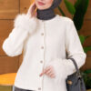 Faux Fur Trimmed Buttoned Knit Cardigan Ecru