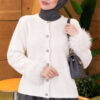 Faux Fur Trimmed Buttoned Knit Cardigan Ecru – Bild 3